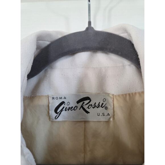 Vintage Gino Rossi Cream Navy Trim Retro Woven Nautical Belted Jacket, Size XS - Picture 2 of 14